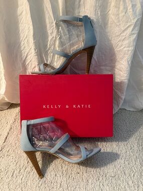 Kelly & Katie Light Blue Jean Strap High Heel Sandals